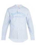 Matchesfashion.com Burberry - Logo Embroidered Striped Cotton Shirt - Mens - Light Blue