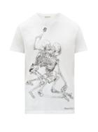 Matchesfashion.com Alexander Mcqueen - Skeleton Lovers Logo-print Cotton-jersey T-shirt - Mens - White Multi