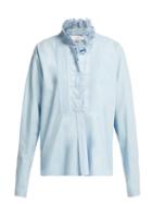 Matchesfashion.com Isabel Marant Toile - Mora Broderie Anglaise Cotton Blouse - Womens - Light Blue