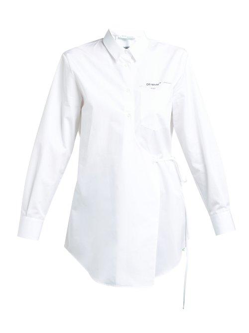 Matchesfashion.com Off-white - Logo Print Wrap Front Cotton Poplin Shirt - Womens - White Black