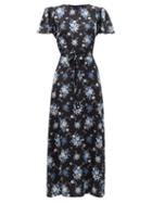 Matchesfashion.com The Vampire's Wife - The Scoop Floral-print Silk-satin Dress - Womens - Black Blue