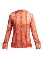 Matchesfashion.com Etro - Bahidora Lace Panelled Silk Blouse - Womens - Red Print