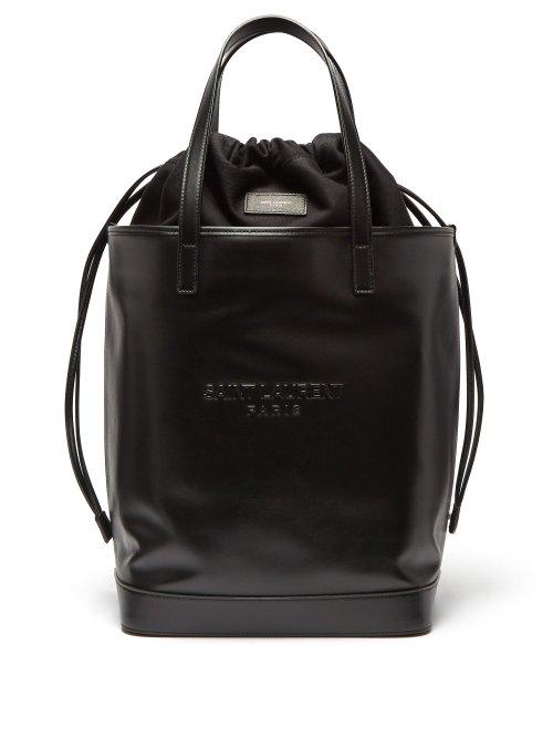 Matchesfashion.com Saint Laurent - Teddy Leather Drawstring Tote Bag - Womens - Black