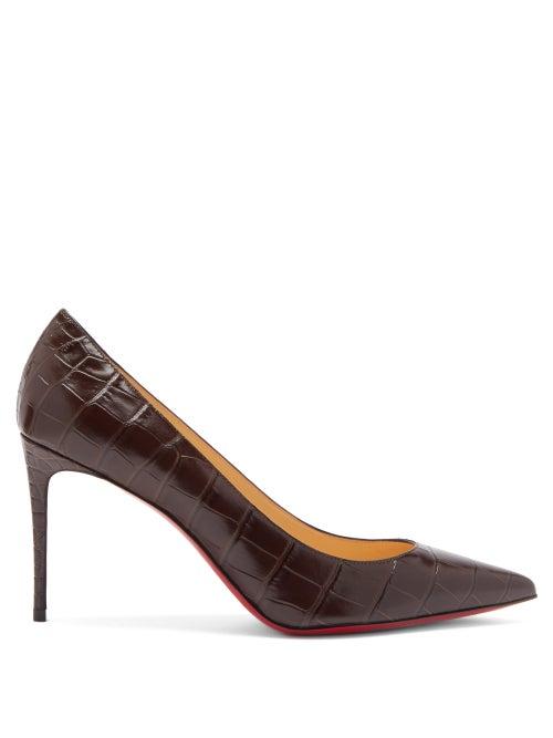 Matchesfashion.com Christian Louboutin - Kate 85 Crocodile-effect Leather Pumps - Womens - Dark Brown