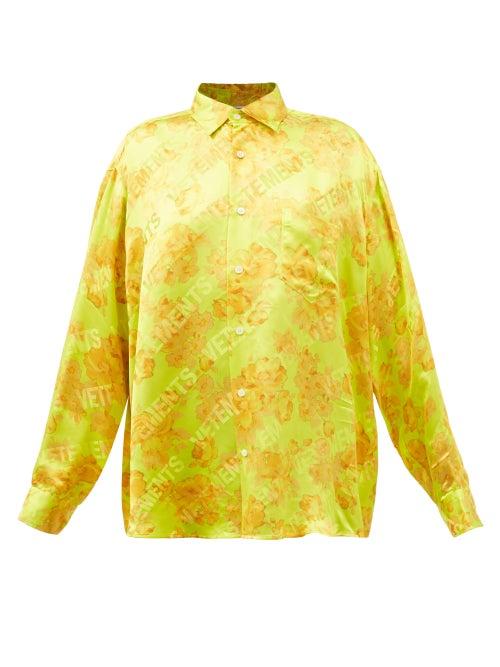Vetements - Acid Flower-print Silk-blend Shirt - Womens - Yellow Multi