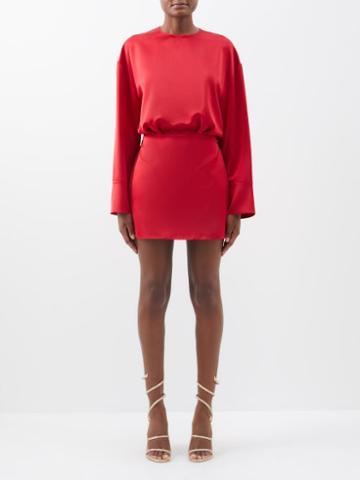 The Attico - Long-sleeved Satin Mini Dress - Womens - Red