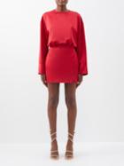 The Attico - Long-sleeved Satin Mini Dress - Womens - Red