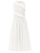 Matchesfashion.com Aje - Ruffled Linen-blend Midi Dress - Womens - White