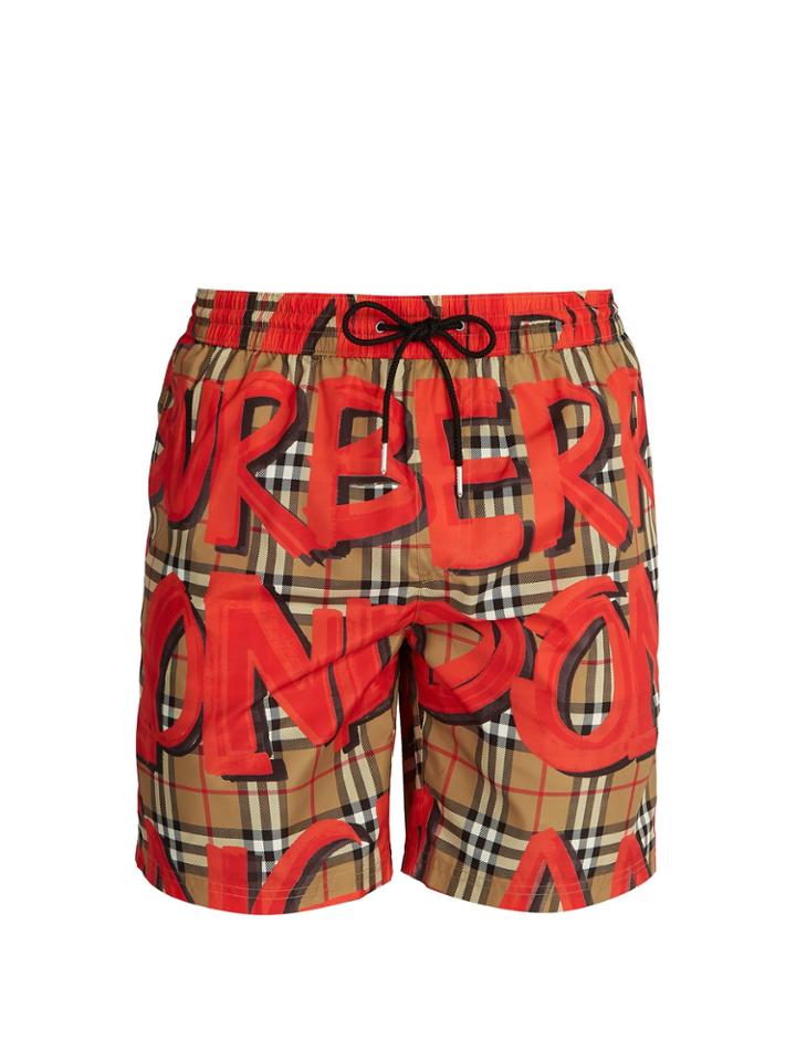 Burberry Graffiti And Check-print Swim Shorts
