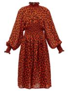 Matchesfashion.com Msgm - Leopard Print Shirred Midi Dress - Womens - Orange