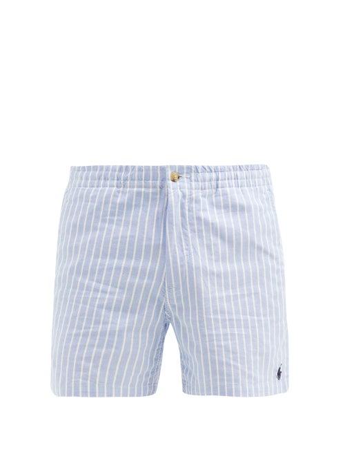 Matchesfashion.com Polo Ralph Lauren - Striped Logo-embroidered Cotton-oxford Shorts - Mens - Light Blue