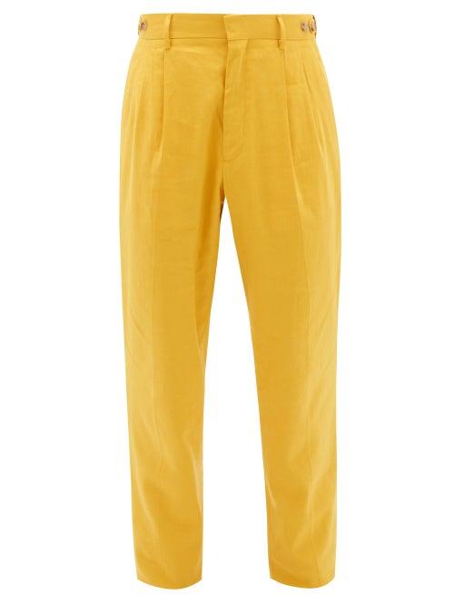 Matchesfashion.com Umit Benan B+ - High-rise Linen-blend Pleated Trousers - Mens - Yellow