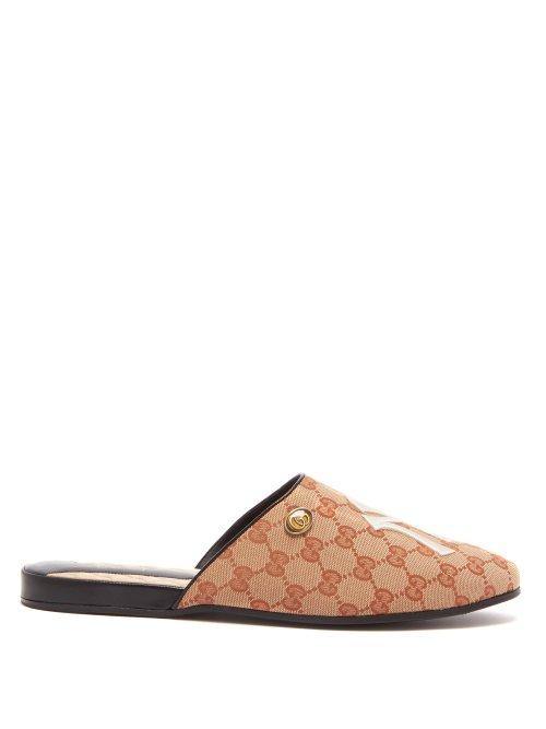 Matchesfashion.com Gucci - Ny Yankees Embroidered Backless Loafers - Womens - Beige Multi