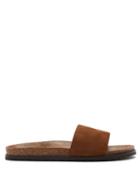 Matchesfashion.com Saint Laurent - Jimmy Logo Embroidered Suede Slides - Mens - Tan