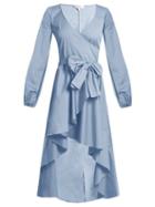 Matchesfashion.com Caroline Constas - Lena Asymmetric Hem Cotton Blend Wrap Dress - Womens - Blue