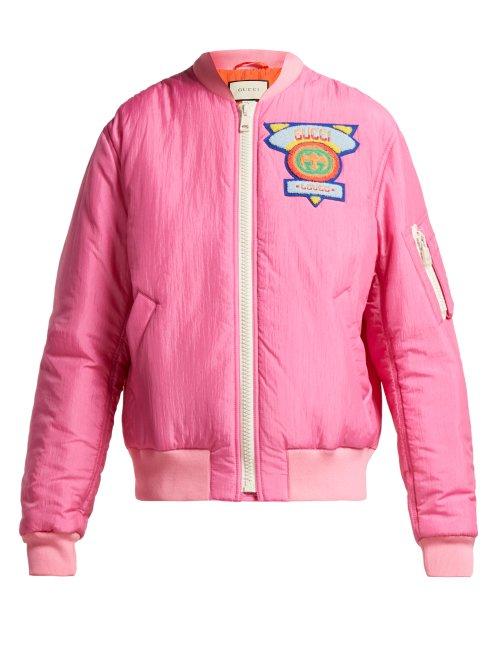 Matchesfashion.com Gucci - Logo Embellished Padded Jacket - Womens - Pink Multi