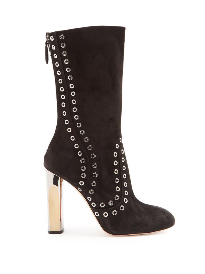 Alexander Mcqueen Eyelet-embellished Block-heel Suede Ankle Boots