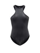 The Attico - High-neck Glossed Swimsuit - Womens - Black
