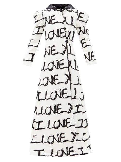 Matchesfashion.com Rodarte - I Love You-appliqu Cotton-blend Longline Coat - Womens - Black White