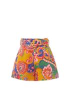 Matchesfashion.com Zimmermann - The Lovestruck Belted Floral-print Shorts - Womens - Yellow Print