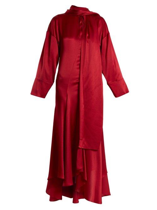Matchesfashion.com Roksanda - Alida Tie Neck Crinkle Silk Satin Dress - Womens - Red