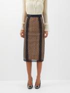Gucci - Gg-embroidered Mesh-overlay Midi Skirt - Womens - Black