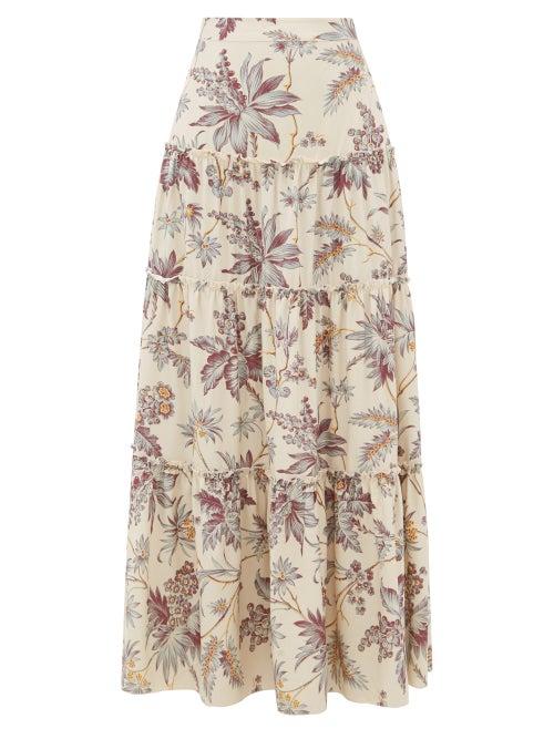 Matchesfashion.com Sir - Avery Floral Print Tiered Silk Maxi Skirt - Womens - Multi