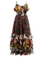 Matchesfashion.com Dolce & Gabbana - Tiered Floral Print Silk Chiffon Gown - Womens - Black Multi