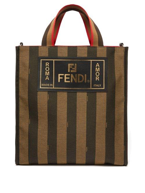 Matchesfashion.com Fendi - Logo Patch Striped Canvas Tote - Mens - Brown Multi