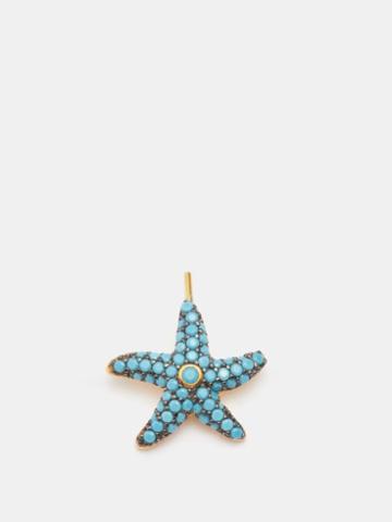 Begm Khan - Sea Star 24kt Gold-plated Single Earring - Womens - Turquoise