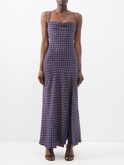 Staud - Bellamy Printed Crepe De Chine Dress - Womens - Navy Print