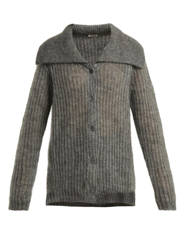 Miu Miu Mohair-blend Ribbed-knit Cardigan