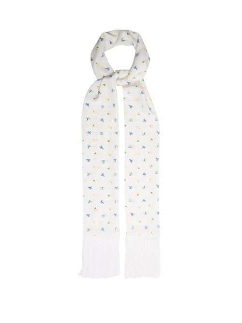 Matchesfashion.com Joseph - Fringed Floral Print Silk Scarf - Womens - White