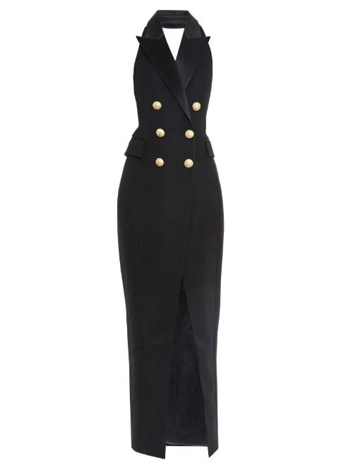 Balmain Peak-lapel Halterneck Midi Dress