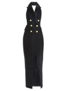 Balmain Peak-lapel Halterneck Midi Dress