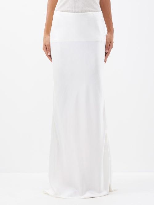 Saint Laurent - Silk-satin Maxi Skirt - Womens - Ivory