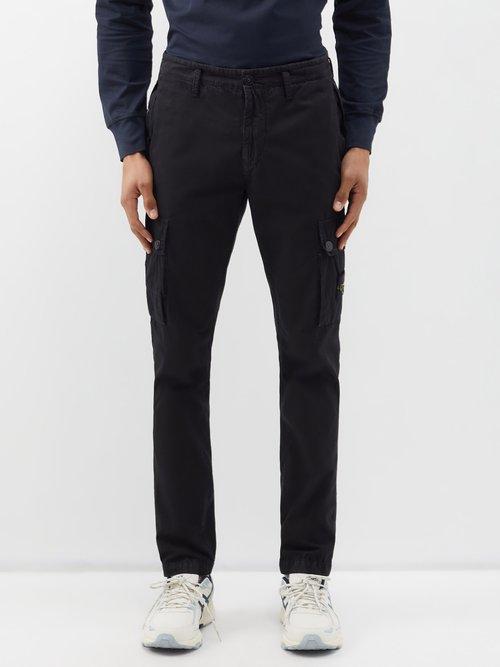 Stone Island - Logo-patch Cotton Cargo Trousers - Mens - Black