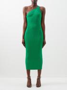 Self-portrait - One-shoulder Ribbed-knit Midi Dress - Womens - Bright Green
