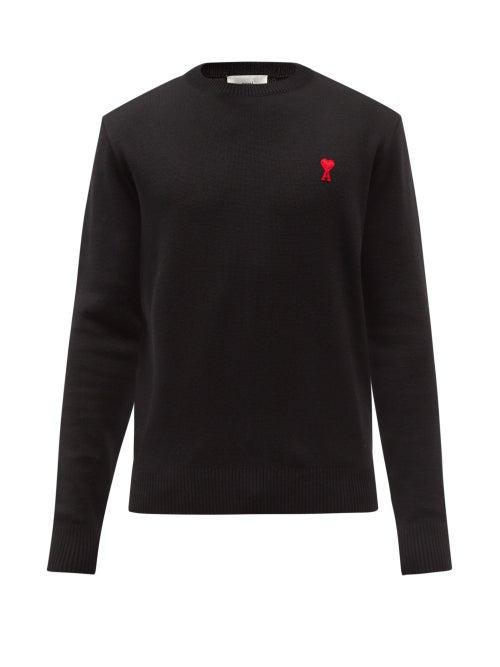 Ami - Ami De Coeur Logo-embroidered Merino Sweater - Mens - Black