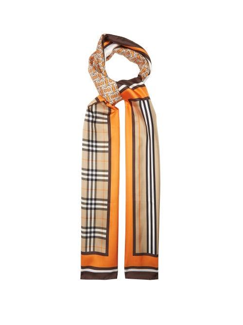 Matchesfashion.com Burberry - Tb Logo-print Silk-faille Scarf - Womens - Orange Multi