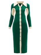 Dodo Bar Or - Ian Point-collar Ribbed-knit Midi Dress - Womens - Green White