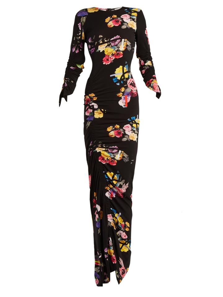 Preen By Thornton Bregazzi Elettra Black Floral-print Stretch-crepe Dress