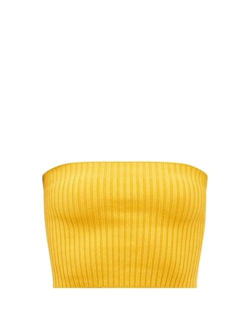 Chlo - Strapless Ribbed-knit Wool-blend Cropped Top - Womens - Yellow