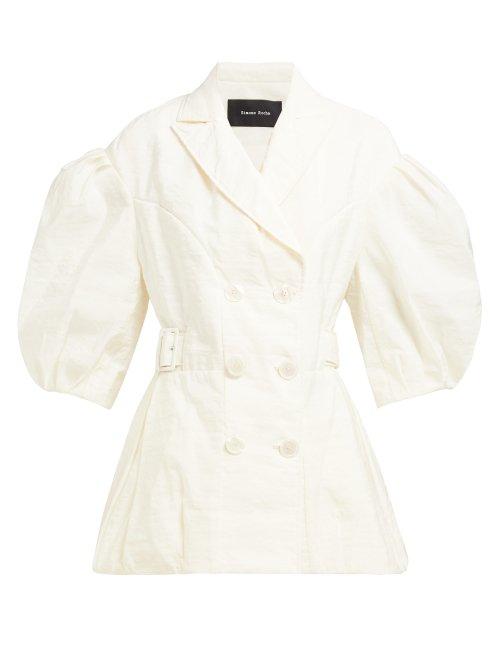 Matchesfashion.com Simone Rocha - Puff Sleeve Double Breasted Crepe Jacket - Womens - Light Yellow