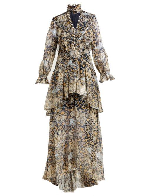 Matchesfashion.com Peter Pilotto - Lurex Abstract Print Layered Silk Blend Dress - Womens - Blue Multi