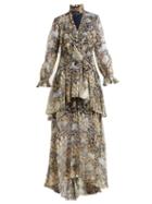 Matchesfashion.com Peter Pilotto - Lurex Abstract Print Layered Silk Blend Dress - Womens - Blue Multi