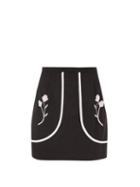 Batsheva - Carter Floral-embroidered Cotton Mini Skirt - Womens - Black Multi