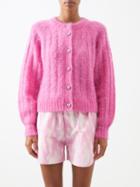 Ganni - Balloon-sleeve Cabled Mohair-blend Cardigan - Womens - Mid Pink