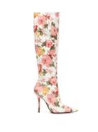 Matchesfashion.com Vetements - Floral Print Leather Knee High Boots - Womens - Pink White