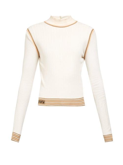 Matchesfashion.com Fendi - Mesh Sleeve Knitted Silk Top - Womens - White